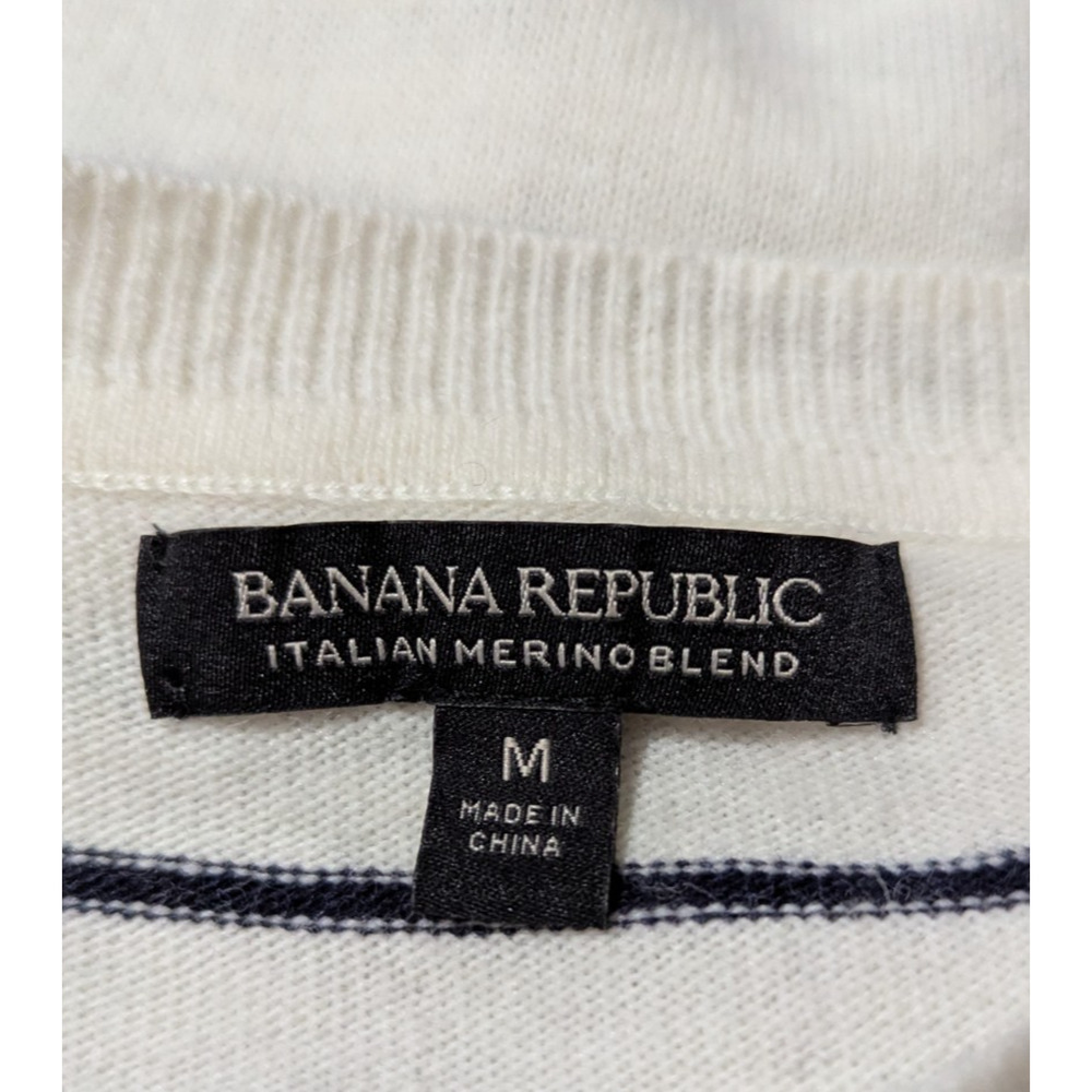 Banana Republic sz M Sweater merino wool blend stripes lips long sleeves 0661 - Picture 4 of 5